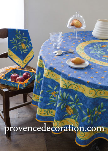 French Round Tablecloth coated or cotton cicada blue - Click Image to Close